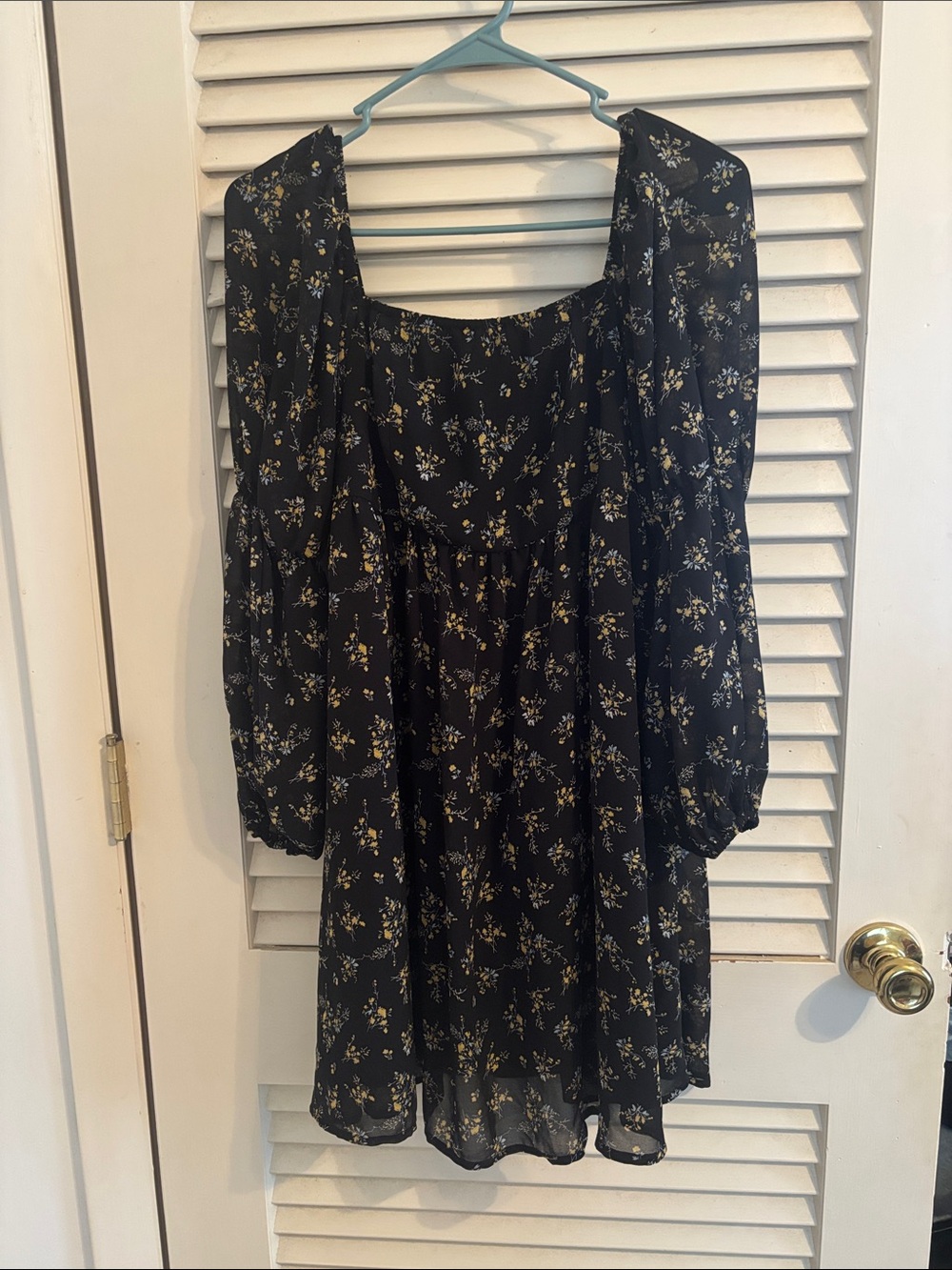 Black Floral Smocked dress with Yellow & Light Blue Blooms